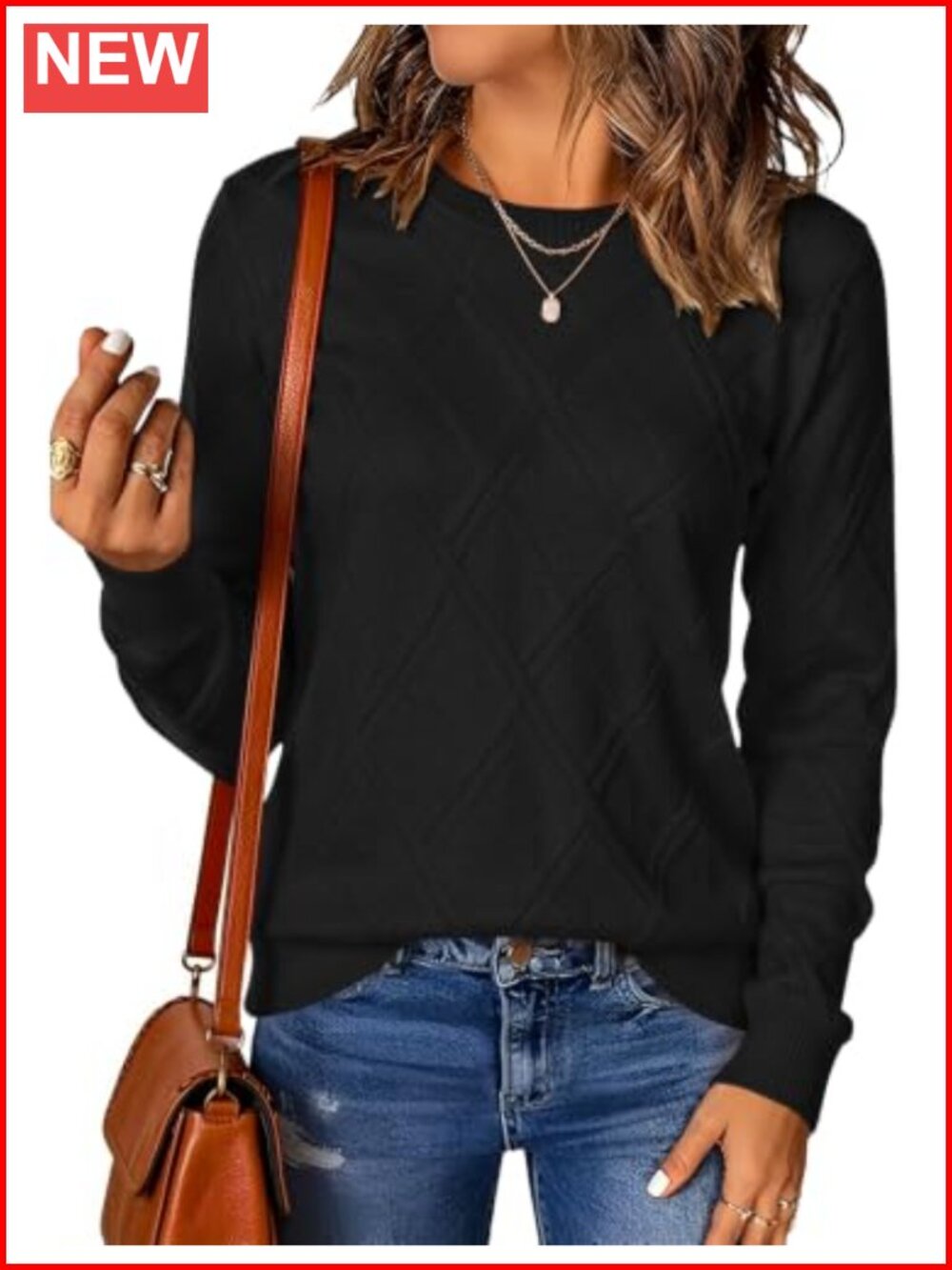 Women's Cable Knit Crew Neck Long Sleeve Pullover Sweater
